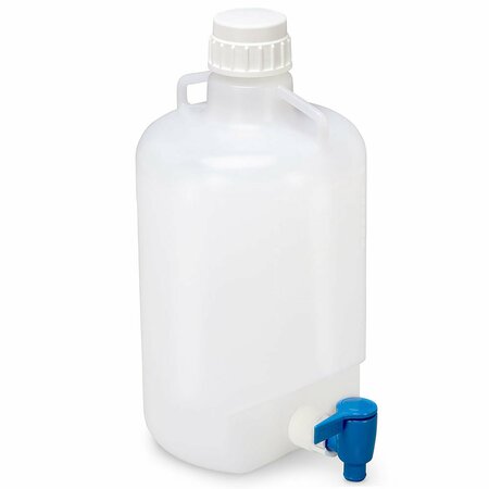 GLOBE SCIENTIFIC Carboy, Round with Spigot and Handles, PP, White PP Screwcap, 5 Liter, Molded Graduations 7220005